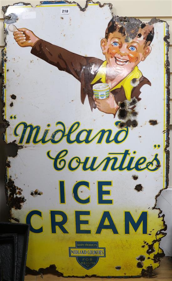 A Midlands Counties ice cream 1950s enamel advertising sign 106 x 60cm